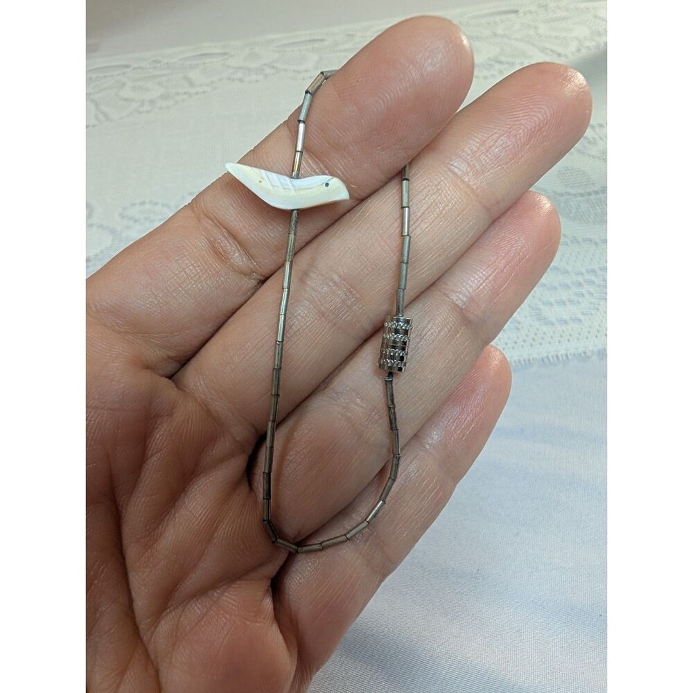 Vintage Native American Liquid Silver Mother of Pearl Bird Fetish Bracelet